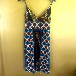 VOIR Collection Vivid geometric sequined accented bust fit an flare dress Large